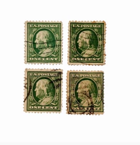 Juego de 4 estampillas verdes Benjamin Franklin de 1 centavo usadas - Imagen 1 de 3
