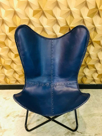 Handmade Blue Vintage Leather Butterfly Chair Home Décor Living Room Arm Chair Cover