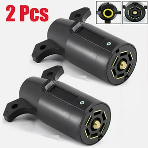 Pair 7 Way Round RV Style Trailer Light Plug Connector Replacement End Blade - Picture 1 of 8