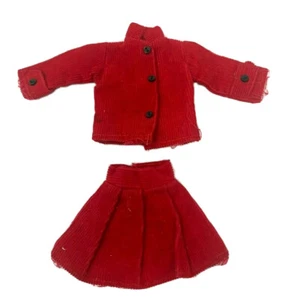Vintage Barbie Clone Maddie Mod Red Corduroy Denim Jacket Skirt 2 Pc Set 60's - Picture 1 of 11