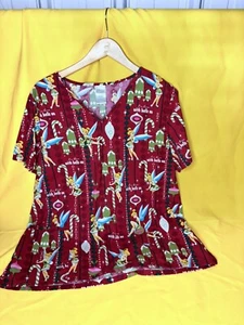 Disney Tinkerbell Holiday Scrub Top Christmas “With Bells On” Women’s Size XL - Picture 1 of 2