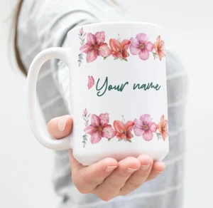 Personalisierte schöne rosa Blumen Kaffeebecher Keramik 15 Unzen Keramik von Mugzan - Bild 1 von 8