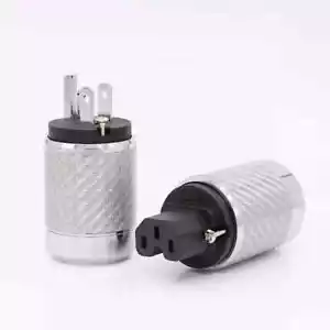Coppia Fibra di Carbonio Placcato Rodio Spina di Alimentazione USA Connettore IEC Cavo fai da te - Foto 1 di 6