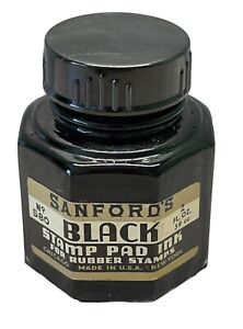 Sanfords Stamp Pad Black Ink Bottle 580 Almost Full 2 Oz Vintage 