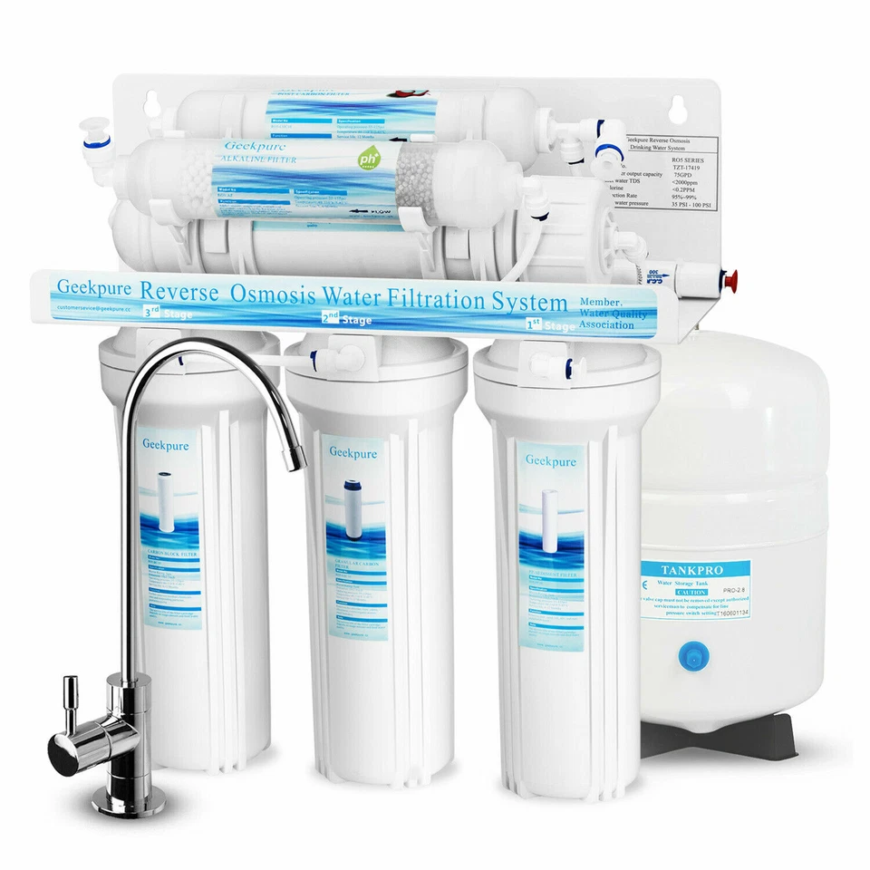 6 Stage Reverse Osmosis RO System Water Filter With Alkaline pH+ Filter 75 GPD - Image 1 of 4