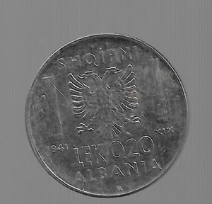 1941, Albania. Albanian 0.20 Leke. Italy Italian Occupation Coins.  R. - Picture 1 of 2