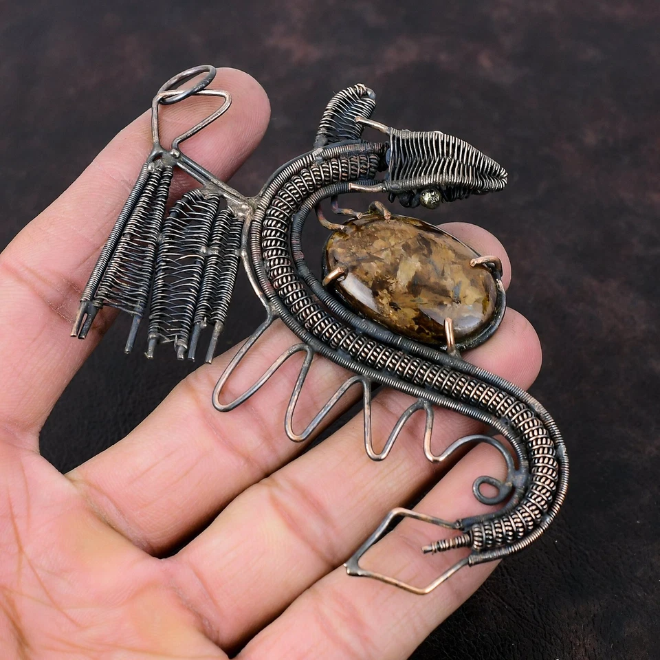 Venta Día de la Madre Cobre Ovalado Bronzita Piedra Alambre Envuelto Dragón Colgante Joyería Foto 1 de 4