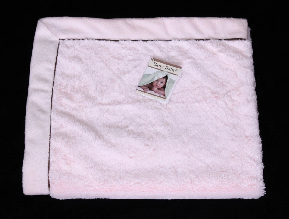 New Blankets & Beyond Pink Brown Trim Girls Minky Plush Baby Blanket NWT Foto 1 de 1