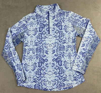 IBKUL Shirt Top Women Medium Blue Geometric Golf Pickleball Mesh UPF Beach Sport - Image 1 of 4