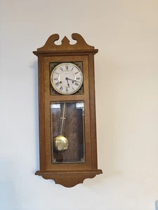 Hermle  Wall Clock Wooden Case W/ Key Wind-Up Vintage German Not tested - Picture 1 of 14