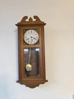 Hermle  Wall Clock Wooden Case W/ Key Wind-Up Vintage German Not tested - Image 1 of 4
