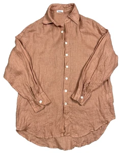 Vitamin A Playa Linen Boyfriend Shirt Button Up Orange/Brown Womens XS - Picture 1 of 10