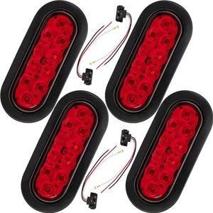 Luz trasera LED roja ovalada de 6" 4 piezas - Luz de parada/giro, cables/ojal para RV/Jeep/Marine - Imagen 1 de 5