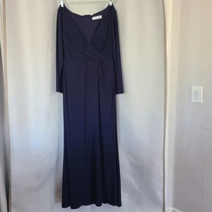 Ieena For Mac Duggal Sz 14 Navy Long Sleeve Ruched Jersey V-Neck Maxi Gown NWT - Picture 1 of 6