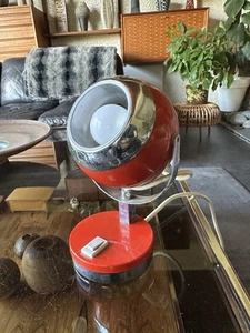 Vintage 1970s GEPO Holland Eyeball Table Lamp In Red And Chrome. - Picture 1 of 24
