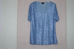 St John Pailletten hellblau grau Seide Shear Kurzarm Top Damengröße 10 - Bild 1 von 4
