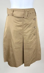 Women's Prada Tan Silk Cotton Blend Belted A-Line Knee Length Skirt Size 38 - Picture 1 of 5