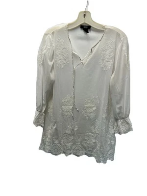 Alfani Petite Size Large Very Elegant Sheer Tunic With Embroidery Ivory  - Image 1 of 4