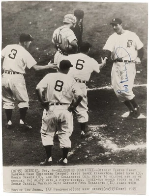 1945 Hank Greenberg Roger Cramer Paul Gillespie Signed Wire Photo Tigers PSADNA - Image 1 of 3