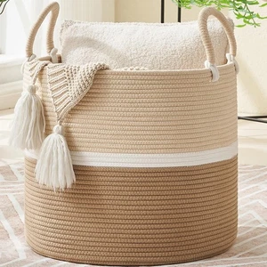 Large Blanket Basket (18"x18"x16"),Woven Baby Laundry Hamper for Storage, Cot... - Foto 1 di 7