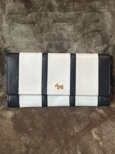 Cartera plegable de cuero a rayas RADLEY para mujer negra blanca con cremallera bolsillo exterior - Imagen 1 de 14