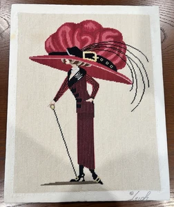 Needlepoint of Red Elegant Sophisticated Woman Adhered to Foam Board & Signed - Picture 1 of 8