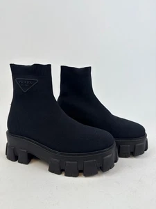 BOTAS CALCETÍN Prada Monolith Tela Talla EU35 US 5 Damas Negras - Imagen 1 de 6