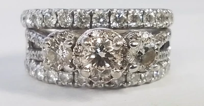 14K White Gold Ladies Diamond Wedding Engagement Ring Set - Size 7.25 - 9.8g - Image 1 of 4