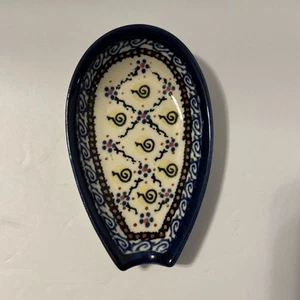 Polish Pottery Spoon Rest Hand Made in Poland 5” - Picture 1 of 3
