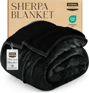 Utopia Bedding Sherpa Blanket Queen Size (Black, 90x90 Inches) ~ Brand New - Picture 1 of 2