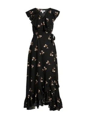 BP Maxi Dress Womens XXS Black Floral Sleeveless Ruffle Tie Front Waist Hi-Lo - Image 1 of 4