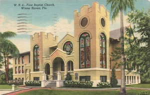 WINTER HAVEN FL FIRST BAPTIST CHURCH 1952 VINTAGE LINEN POSTCARD 072925 U - Picture 1 of 2