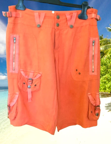 Pantalones Cortos Carga DA-NANG RARO Excedente Indo-China Jalea (brillante) Naranja 100% Seda S Foto 1 de 4