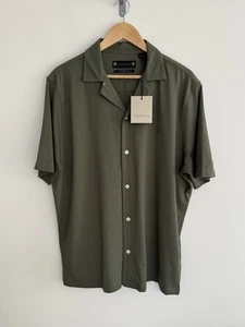 Allsaints “Hudson” Short Sleeve Shirt Ramskull Plain Green L/relaxed ***NEW*** - Picture 1 of 14