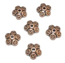 M313 Antiqued Copper 10mm Round 5-Petal Filigree Flower Bead Caps 10pc