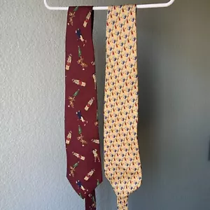 Polo Ralph Lauren Yellow Gold Golfer Golf Tie 57" Silk 2X Lot Tommy Hillfiger - Picture 1 of 4