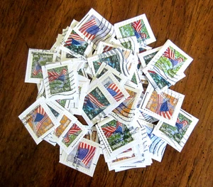 75+ Forever Flag Stamps - Used On Paper - Picture 1 of 1