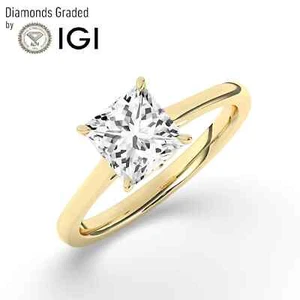 Lab-grown Princess Solitaire Diamond Engagement Ring 18K Yellow Gold 3.05Ct - Picture 1 of 23