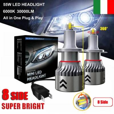 8 Lati 360° 110W 30000LM H7 Auto Canbus LED Fari Lampadine Kit Xeno Bianco 6000K - Immagine 1 di 4