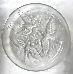 Vintage signierte klare Milchglas Verlys Vögel & Bienen 11 3/4 Zoll Schüssel Ladegerät - Bild 1 von 5