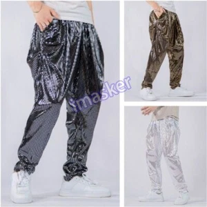 Pantalones de Lentejuelas Harén Para Hombres Pantalones Brillantes Sueltos Punk Baile Fiesta Ropa Hippy Brillante - Imagen 1 de 26