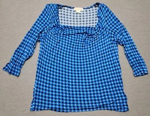 Michael Kors Women's Plus Size 0X Cowl Neck 3/4 Sleeve Blouse Top Blue Black - Picture 1 of 9