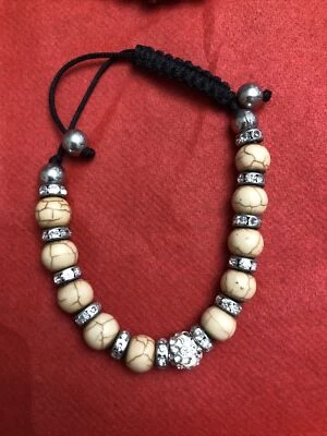 Pulsera de cordón trenzado con cuentas de madera para mujer cuerda trenzada ajustable moda usada Foto 1 de 2