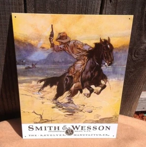 Smith and Wesson Revolver Manufacture Tin Metal Sign Wall Garage Classic Vintage - Picture 1 of 3