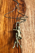 Vintage Embracing Couple Miniature Bronze Sculpture Figurine Pendant & 925 Chain