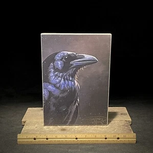 Black Crow Art Print Wood Mounted Wall Hanger Home Decor - Picture 1 of 5