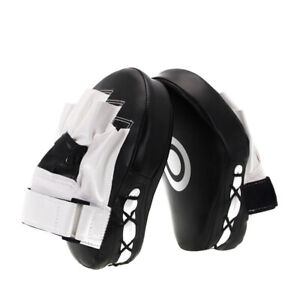 Boxing Curved Focus Punching Mitts- Leatherette Training Hand Pads (Black White)