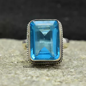 Stylish Blue Topaz 925 Sterling Silver Handmade Valentine Gift Ring All Size - Picture 1 of 6