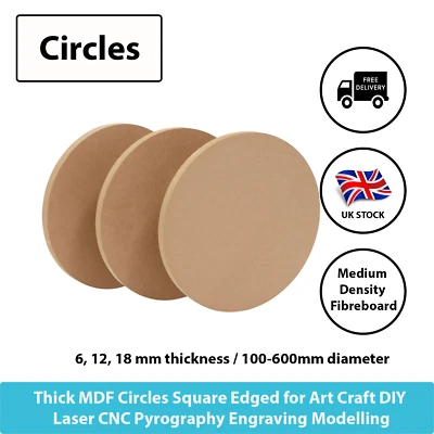 Circle MDF 4mm 6mm 9mm 12mm 18mm Diameter 100mm to 600mm Square Edged Shape Wood - Image 1 of 4