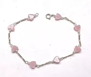 Neu 14k Gold Armband-Fußkettchen mit Rosenquarz Herzen & Perlen - Bild 1 von 1